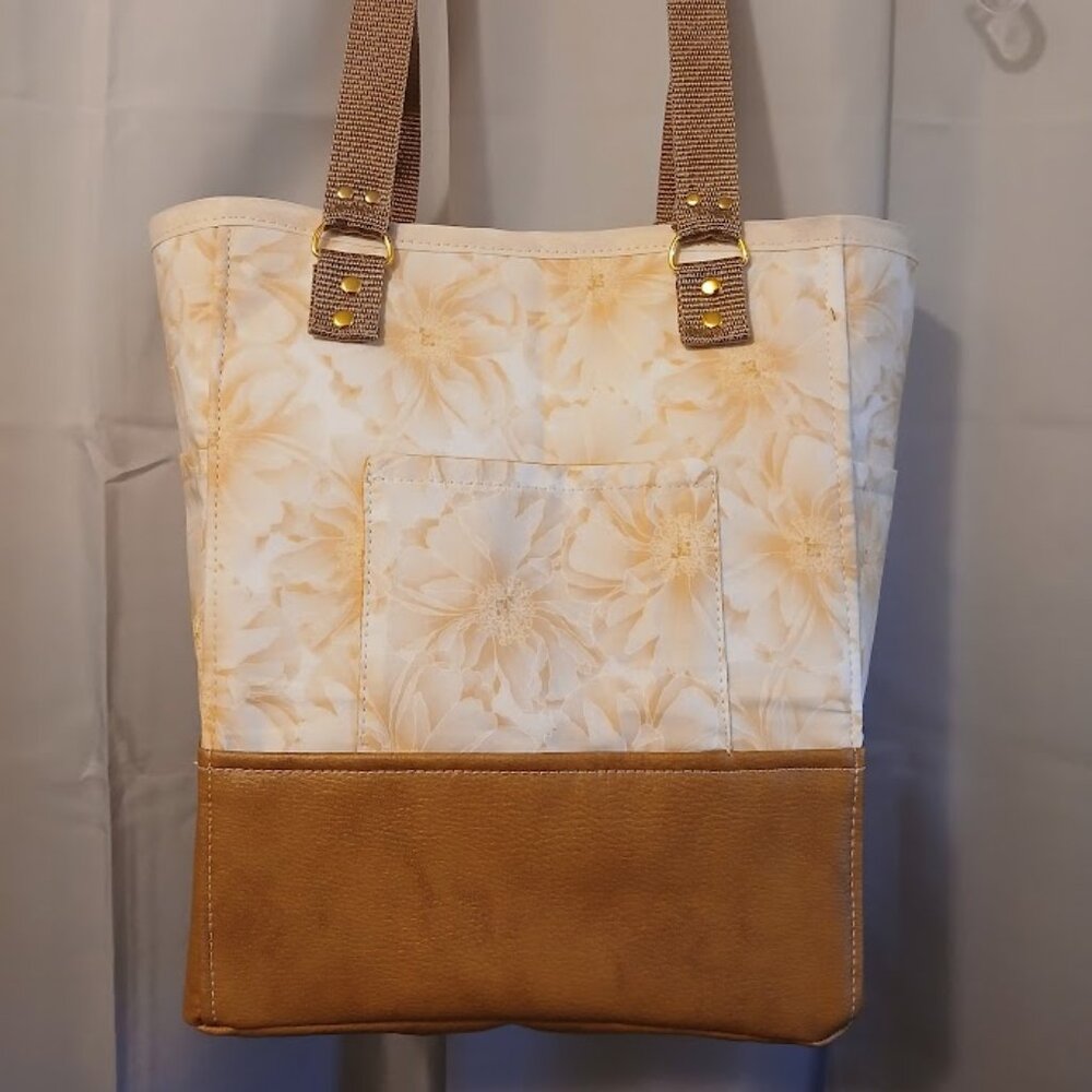 New Floral Tote Shopper shoulder Bag Gold Yellow Brown Double handle Carryall